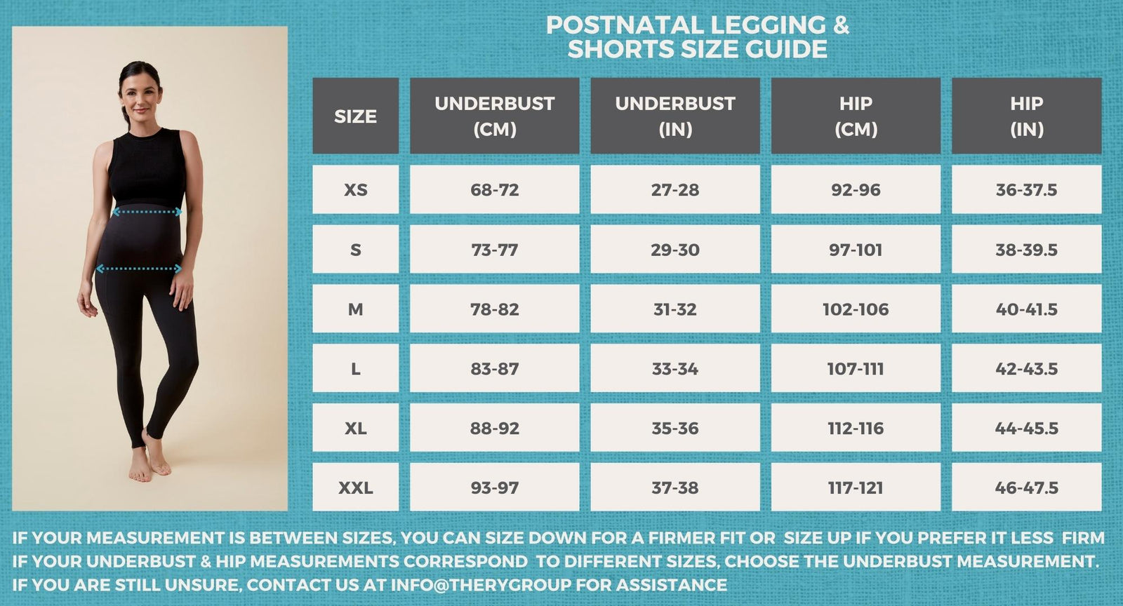 Restorer Postpartum Compression Support Shorts size guide