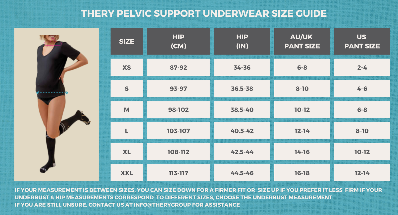 The Uplift Pelvic Support Brief* size guide