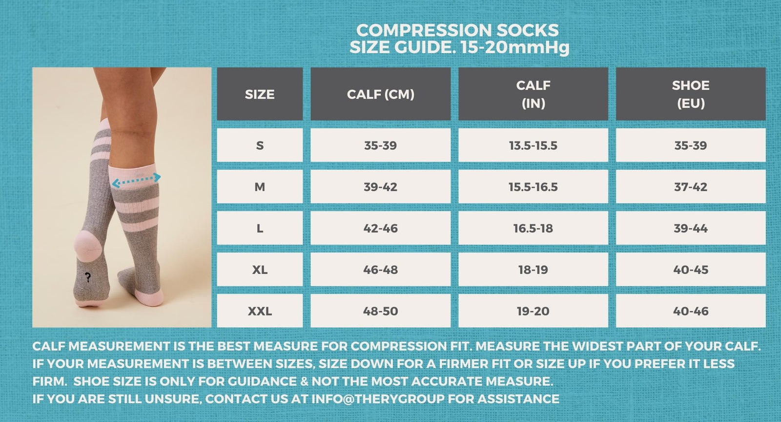 The Comforter Maternity Compression Sock size guide