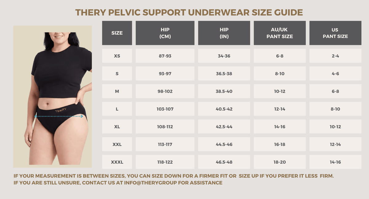 The Uplift Pelvic Support Brief* size guide