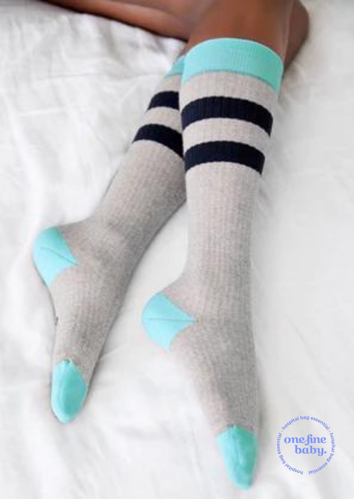 Thery Group Grey Marle/Mint Comforter Maternity Compression Socks side view - one fine baby hospital bag essentials list logo
