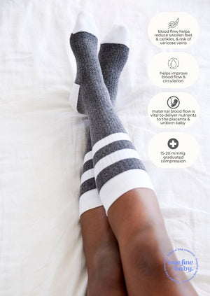 Compression Stockings Bamboo, Grey Stripes