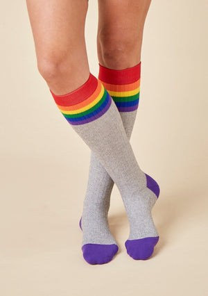 TheRY Comforter rainbow compression socks 15-20mmHg for swollen feet, cankles, travel and hospital - front view