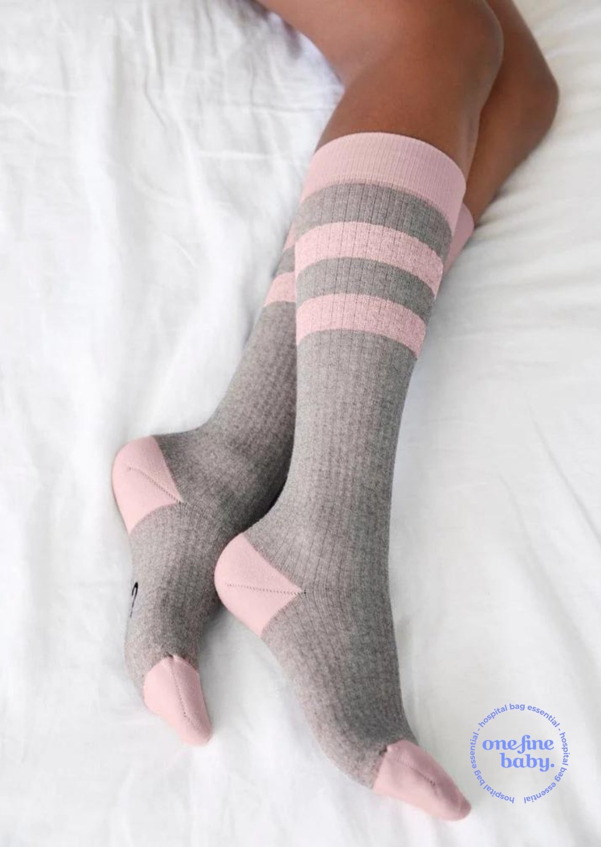 Thery Light Grey Marle/Pink Marshmallow The Comforter Maternity Compression Socks - side view one fine baby hospital bag list