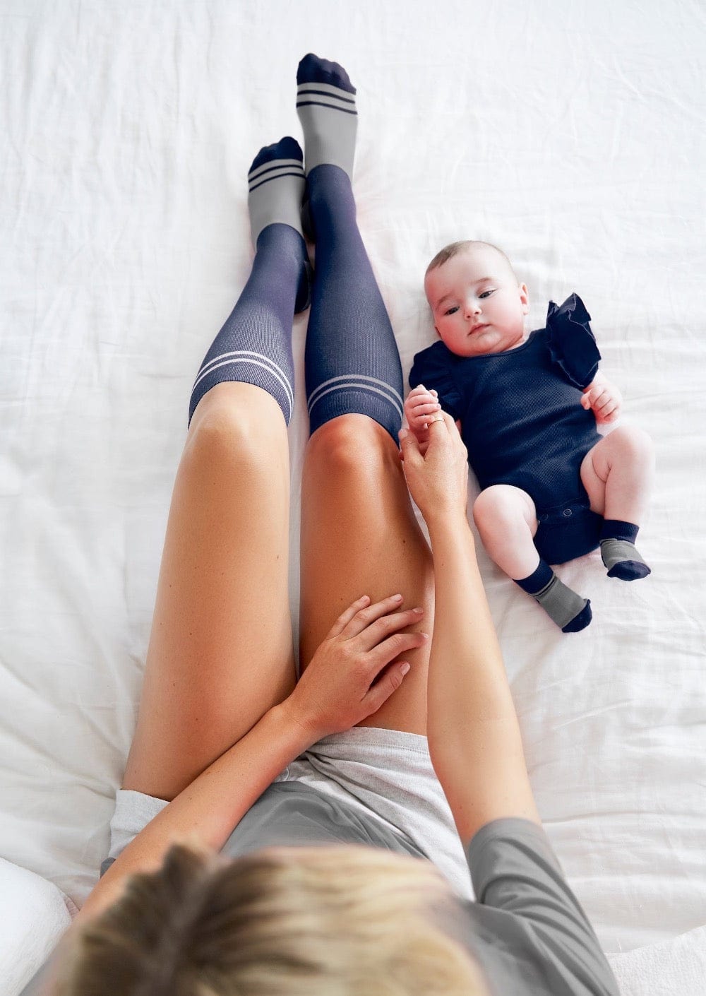 Thery Group Socks Atlantic Blue/Stone Grey / The Mama and Baby Twinning Sock Pack - tope bed view mum and baby holding hands