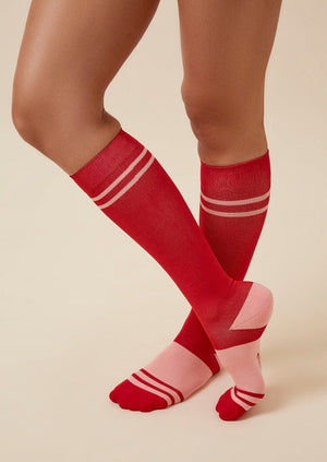 Thery Group The Rescuer Maternity Compression Sock in Cherry Red/Peach  - side view